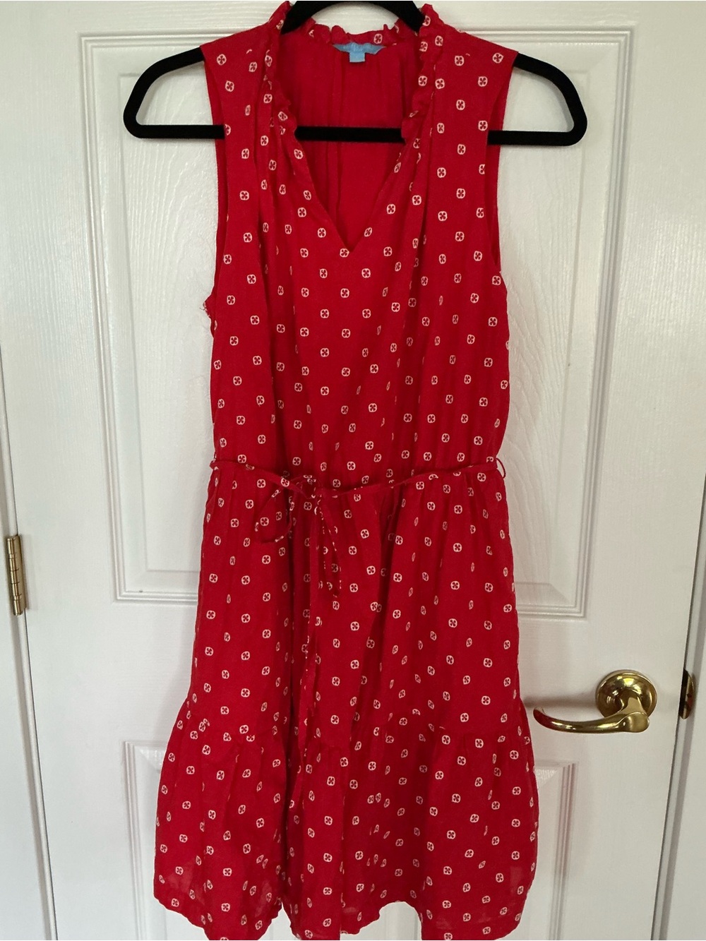 Draper James Red Sleeveless V-Neck Tie-Waist Day Dress